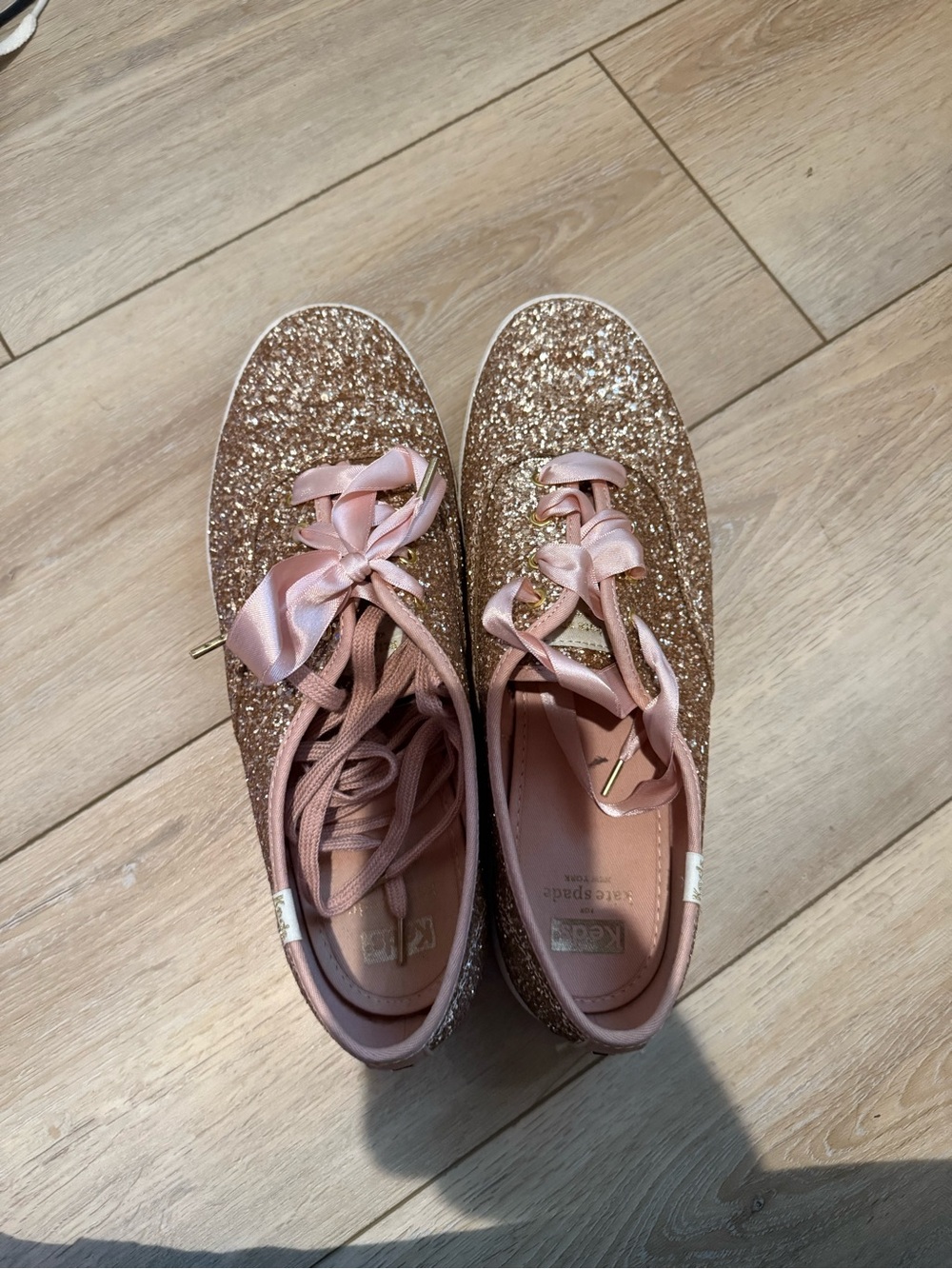 Keds Women's Glitter Lace-Up Flats in Rose Gold - Picture 2 of 5